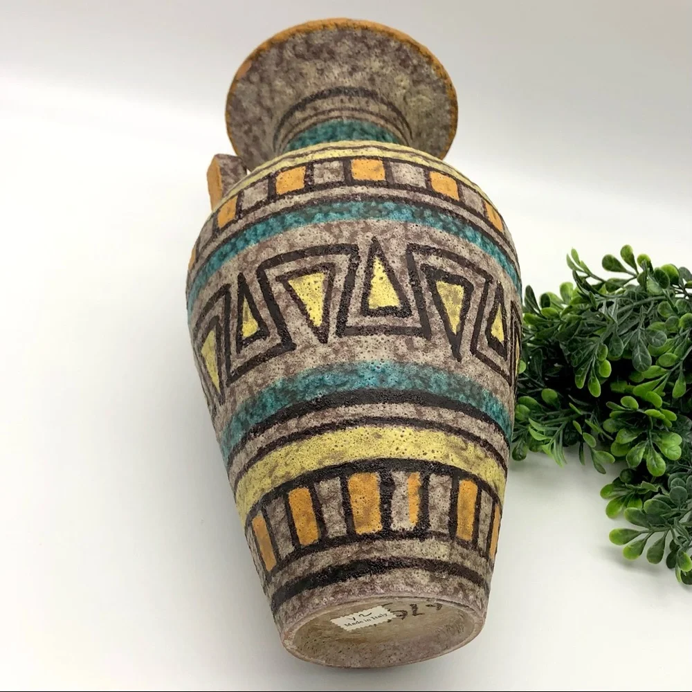 Vintage Italian Lava Glaze Geometric Print Ceramic Clay Pottery Vase MCM Italy - Picture 10 of 12
